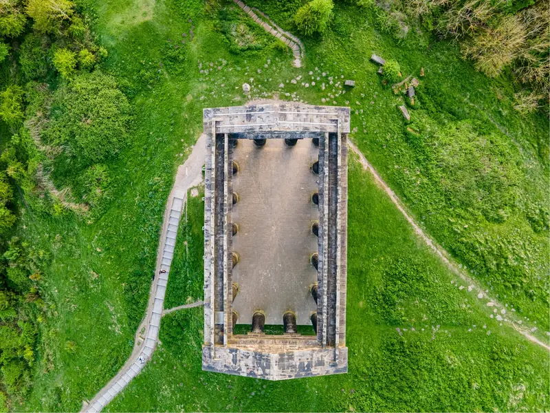 Penshaw Monument photographed from directly overhead by drone