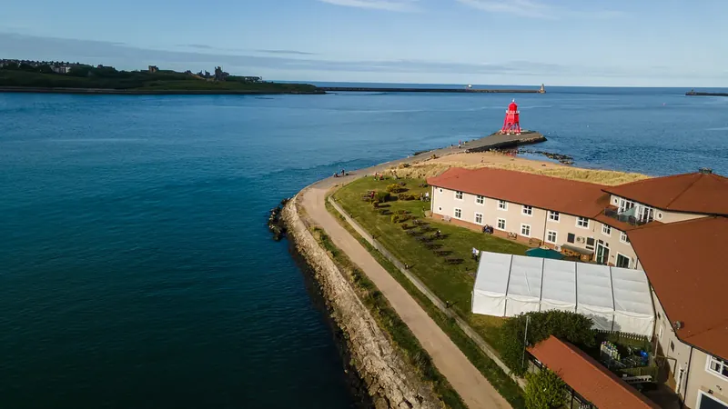 Drone photograph of South Shields pier at the mouth of the Tyne