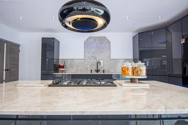 Stone worktop kitchen island installed by Washington Worktops, photographed for their campaigns